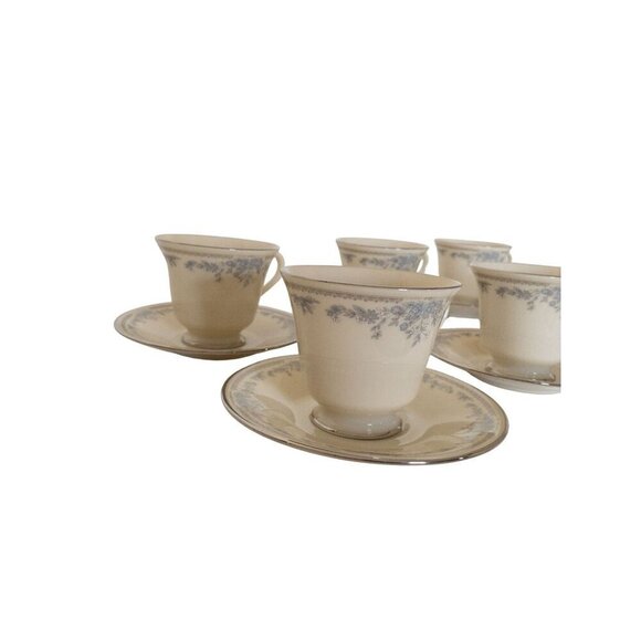 Lenox Reverie Teacup & Saucer Set With Delicate Blue Floral Design & Platinum - Picture 8 of 11